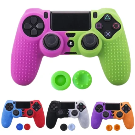 جراب سيليكون للكنترول – غلاف حماية ناعم ليد PS4 مع أغطية أنالوج